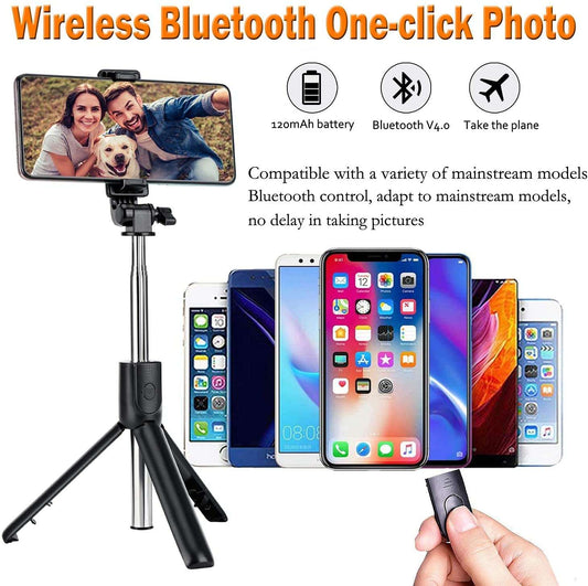 4 in 1 Wireless Selfie Stick Foldable Mini Tripod Stand R1 Tripod (WITHOUT LED LIGHT) | R1S Tripod (WITH LED LIGHT) Selfie Light Mobile Holder With Fill Light Shutter Remote Control For IOS Android | For Tiktok Vlogging Photography